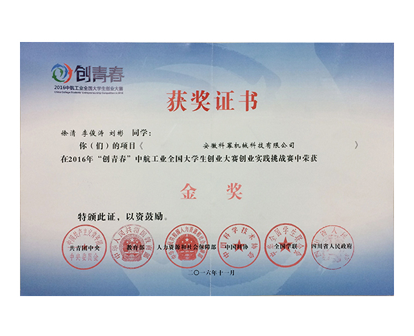 创青春2016年度金奖